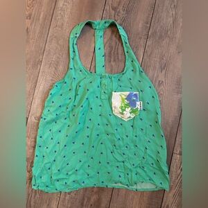 GBR loose Green Tank Top with Floral Pocket